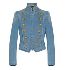 Gucci 2015 Light Blue Double Breasted Denim Military Jacket 42